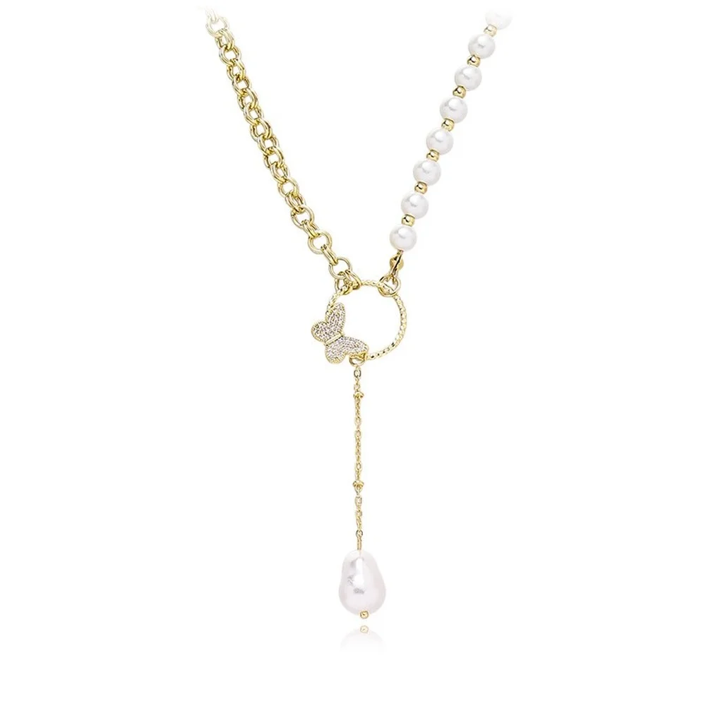 Fashion retro pearl stitching metal chain necklace micro-inlaid zircon ring butterfly stitching clavicle chain ladies necklace
Fashion retro pearl stitching metal chain necklace micro-inlaid zircon ring butterfly stitching clavicle chain ladies necklace