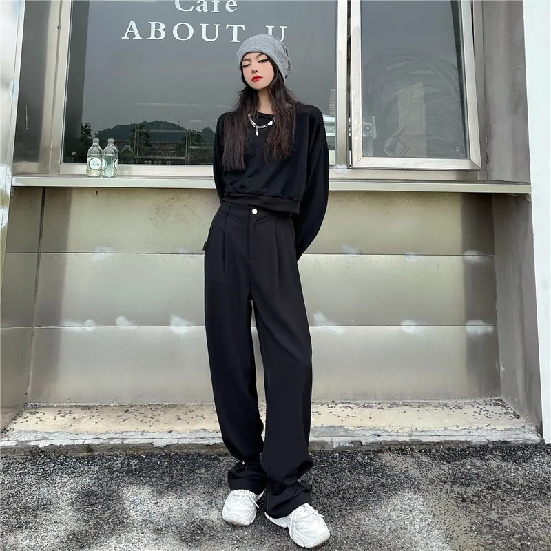 Autumn New Style Korean Street High Waist Button Loose Slim Straight Trousers Casual Wide Leg Long Pants Tide Women's Clothing 
Autumn New Style Korean Street High Waist Button Loose Slim Straight Trousers Casual Wide Leg Long Pants Tide Women's Clothing