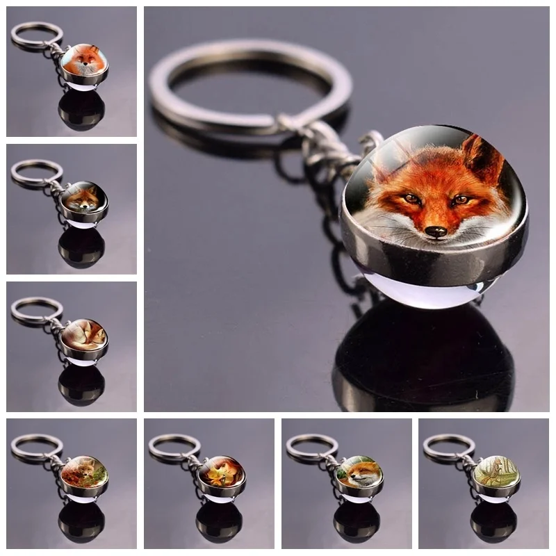 Брелок для ключей с изображением Красной лисы в виде стеклянного шара - купить по