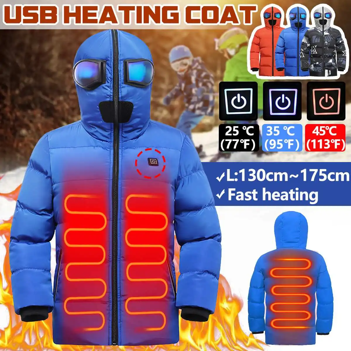 170CM Heated Vest Jacket Children Kids USB Warmer Smart 3s Heated Winter Hooded Heated Jacket Motorcycling Camping Skiing Coat
170CM Heated Vest Jacket Children Kids USB Warmer Smart 3s Heated Winter Hooded Heated Jacket Motorcycling Camping Skiing Coat