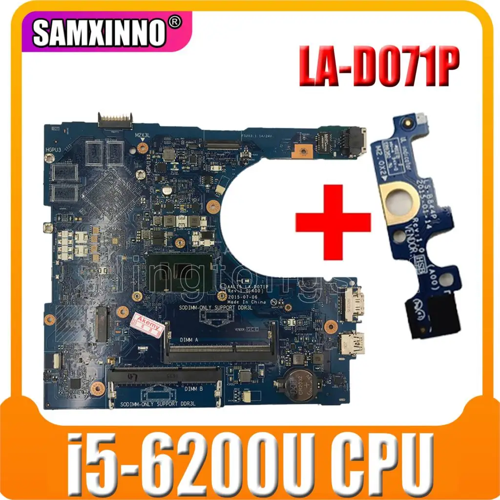 Akemy AAL15 LA-D071P для For DELL Inspiron 15 5559 5459 5759 материнская плата ноутбука SR2EY i5-6200U CPU |