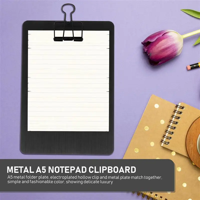 1pc A5 Paper Clipboard Stainless Steel Writing Pad Paper Holder Menu Stand