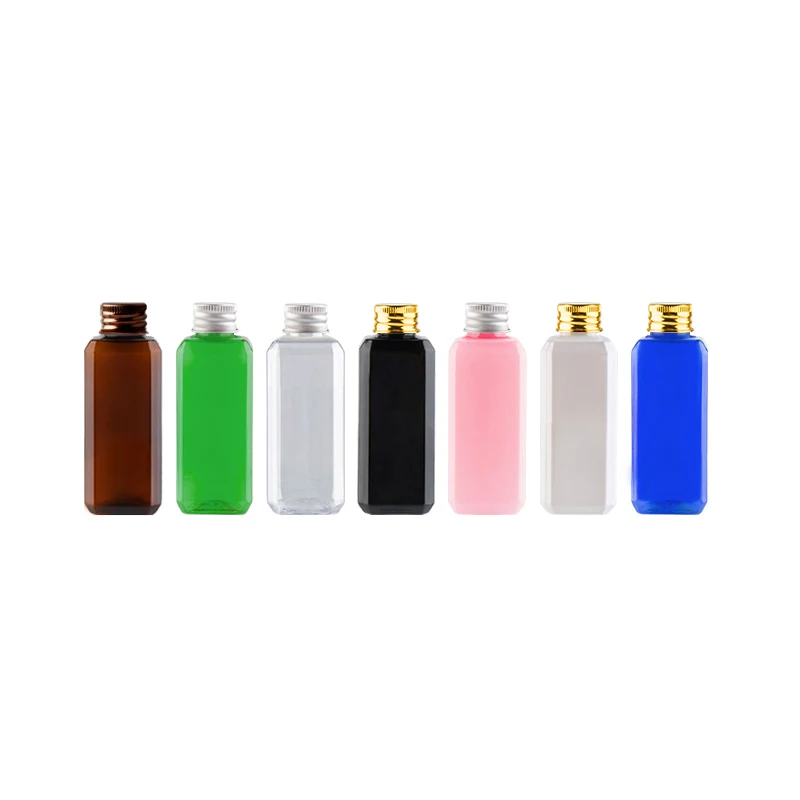 

50ml Empty Square Cosmetic Containers DIY SPA Massage Oil Bottle Plastic Metal Lid Cosmetics Packing Refillable Plastic Bottle