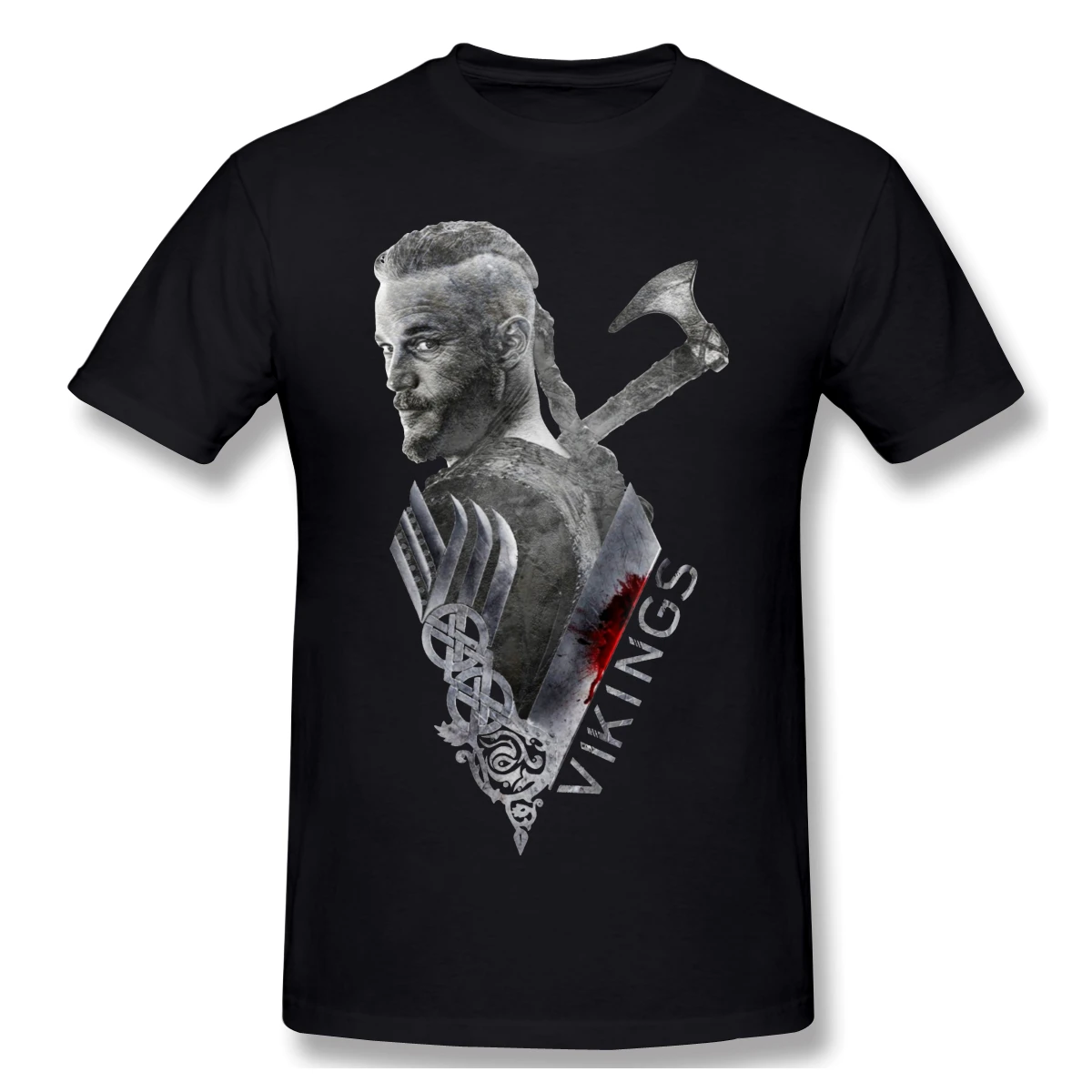 Футболка Ragnar Lothbrok Vikings King Мужская размера плюс хлопок круглый вырез короткий