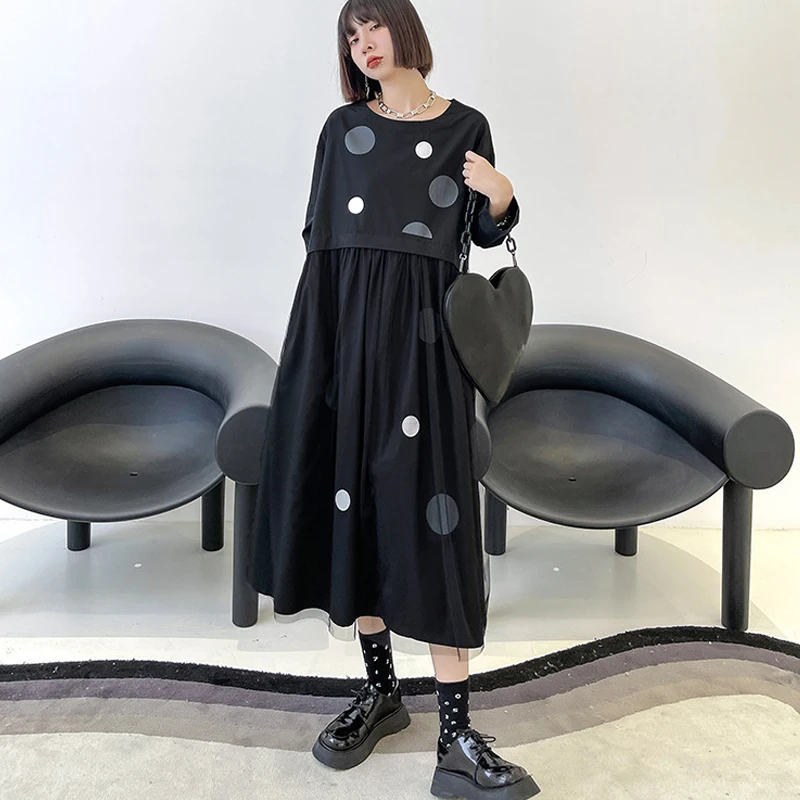 Johnature New Casual Fashion O-neck Patchaowk Mesh Wave Point Women Dresses 2022 Autumn Solid Color Pockets Female Dress 
Johnature New Casual Fashion O-neck Patchaowk Mesh Wave Point Women Dresses 2022 Autumn Solid Color Pockets Female Dress