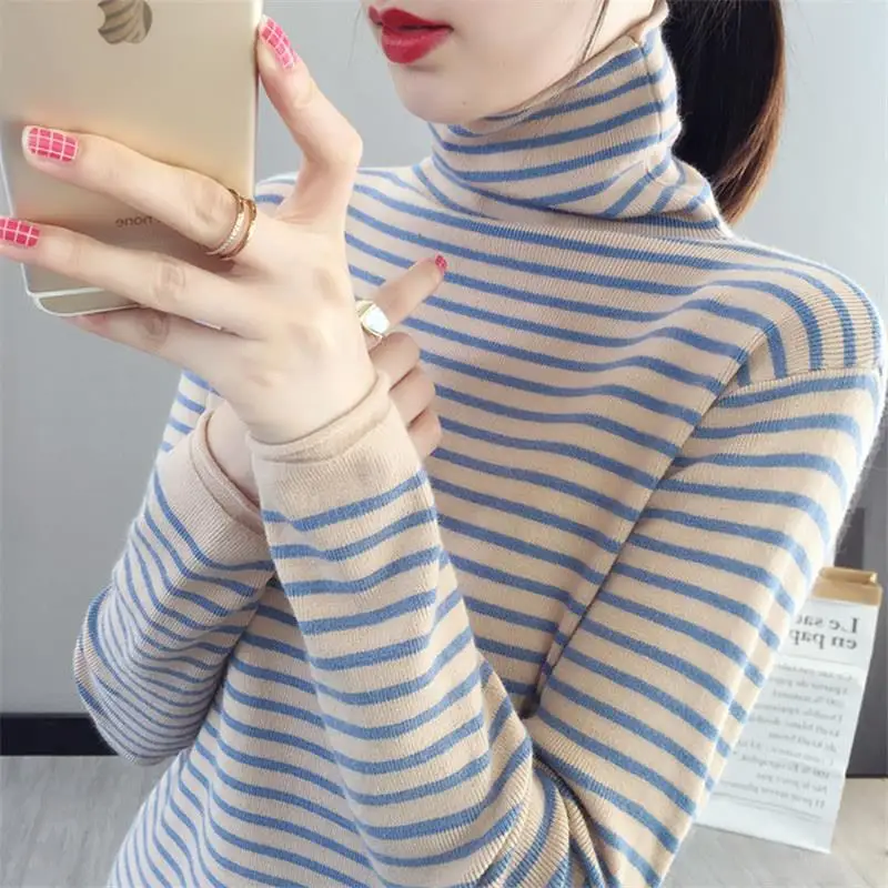 2021 Women Autumn Winter New Stripe Turtleneck Jumpers Female Slim Knit Bottoming Tops Ladies Long Sleeve Sweater Tops P394
2021 Women Autumn Winter New Stripe Turtleneck Jumpers Female Slim Knit Bottoming Tops Ladies Long Sleeve Sweater Tops P394