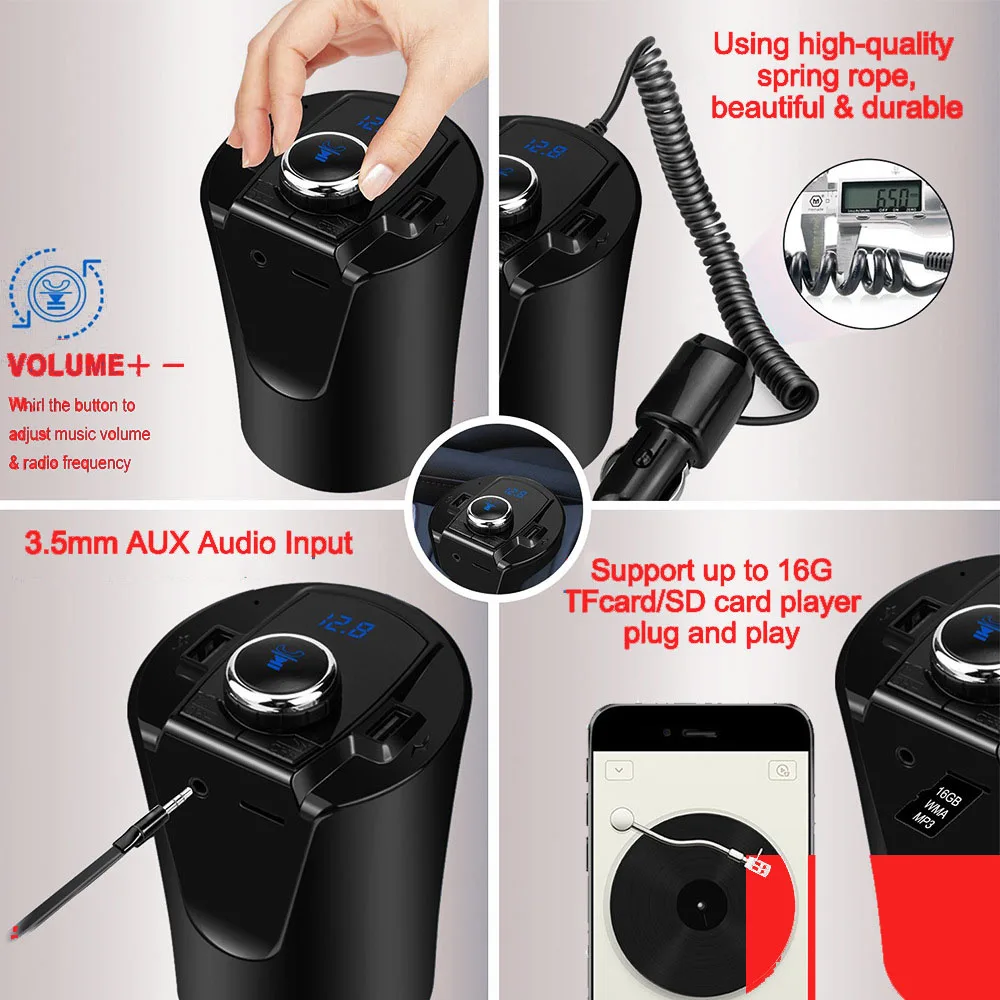 Car Bluetooth FM Transmitter Music Player Cup Holder Hands Free Calling Support U Disk TF Card Dual USB Charger Music Player 5
Car Bluetooth FM Transmitter Music Player Cup Holder Hands Free Calling Support U Disk TF Card Dual USB Charger Music Player 5