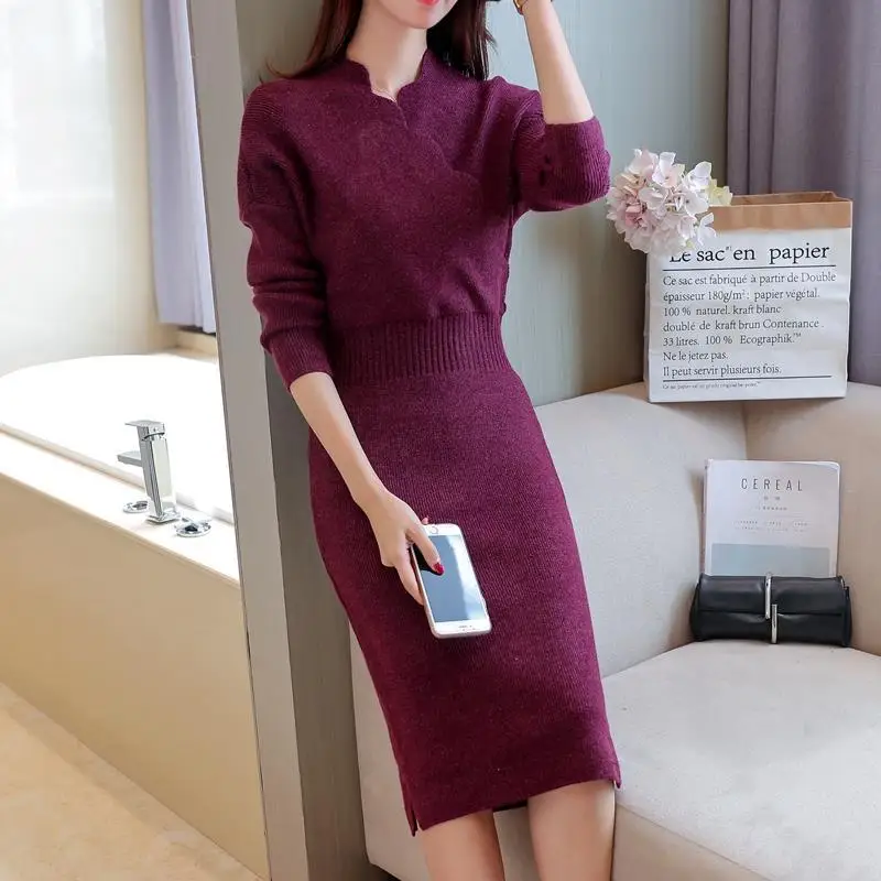 Korean Spring and Autumn Women's Tights Dress, Sexy Knitted Cotton Long Sleeve Casual Fleece Dress, V-neck Mid Length Skirt
Korean Spring and Autumn Women's Tights Dress, Sexy Knitted Cotton Long Sleeve Casual Fleece Dress, V-neck Mid Length Skirt