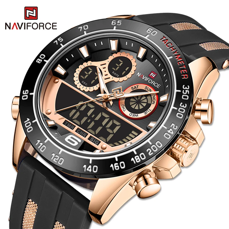 Часы наручные NAVIFORCE мужские с силиконовым ремешком, модные водонепроницаемые светящиеся кварцевые цифровые спортивные с хронографом, черн...
Часы наручные NAVIFORCE мужские с силиконовым ремешком, модные водонепроницаемые светящиеся кварцевые цифровые спортивные с хронографом, черн...