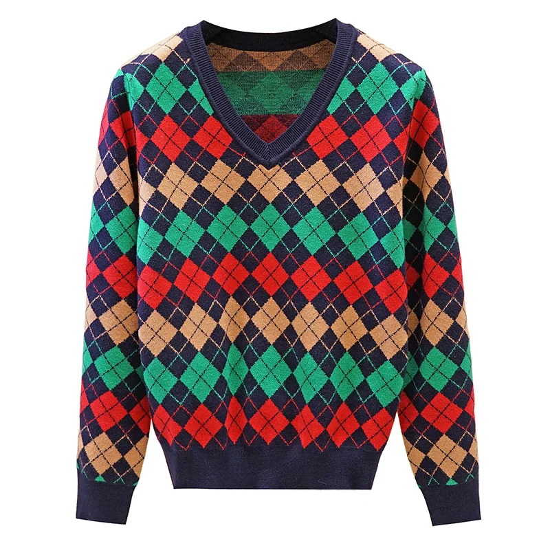 Autumn and Winter Vintage Women Sweater Matching Argyle Loose Pullover V-neck Diamond Plaid Brocade Fall 2020 Women Fashion Top
Autumn and Winter Vintage Women Sweater Matching Argyle Loose Pullover V-neck Diamond Plaid Brocade Fall 2020 Women Fashion Top