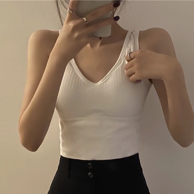 2022 Summer New Fashion Women Tank Top White Basic Sleeveless Short Casual Cropped Feminino Backless Slim Thin V Neck Tees Femme
2022 Summer New Fashion Women Tank Top White Basic Sleeveless Short Casual Cropped Feminino Backless Slim Thin V Neck Tees Femme