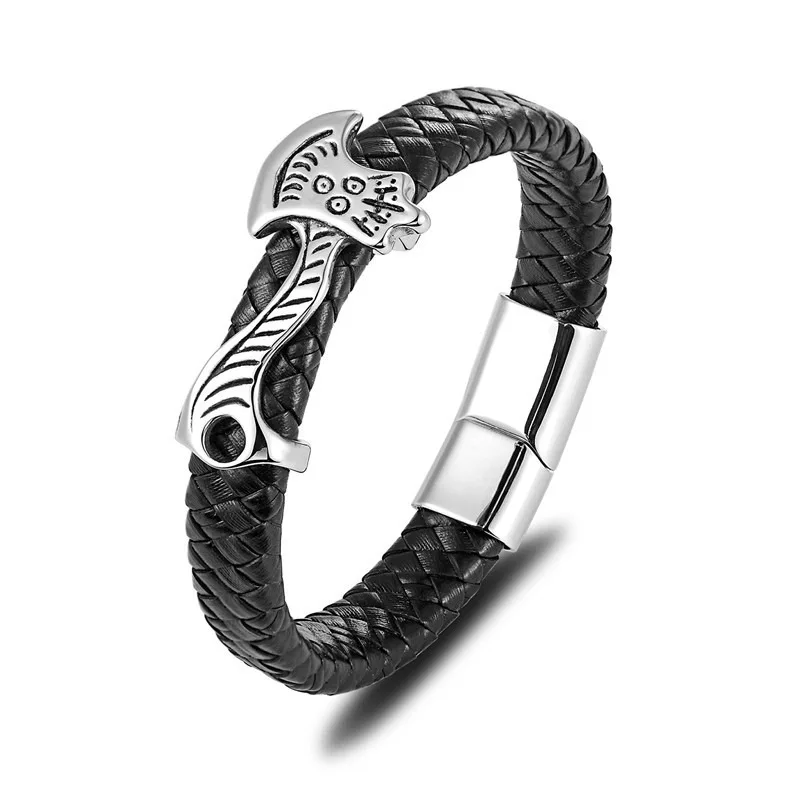 Fashion European and American Cool Punk Stainless Steel Leather Bracelet European and American Assertive Hand Weaving Bracelet
Fashion European and American Cool Punk Stainless Steel Leather Bracelet European and American Assertive Hand Weaving Bracelet