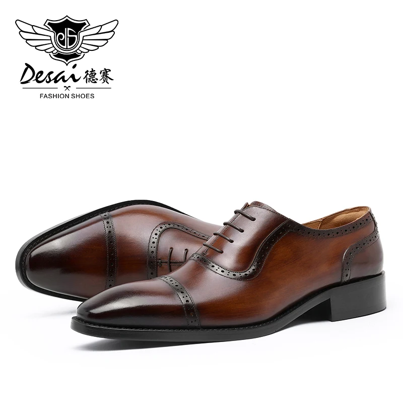DESAI Men Formal Dress Shoes Male Oxfords Genuine Leather Wedding Party Lace Up Work Footwear Autumn Spring 2020 Coffee Color
DESAI Men Formal Dress Shoes Male Oxfords Genuine Leather Wedding Party Lace Up Work Footwear Autumn Spring 2020 Coffee Color