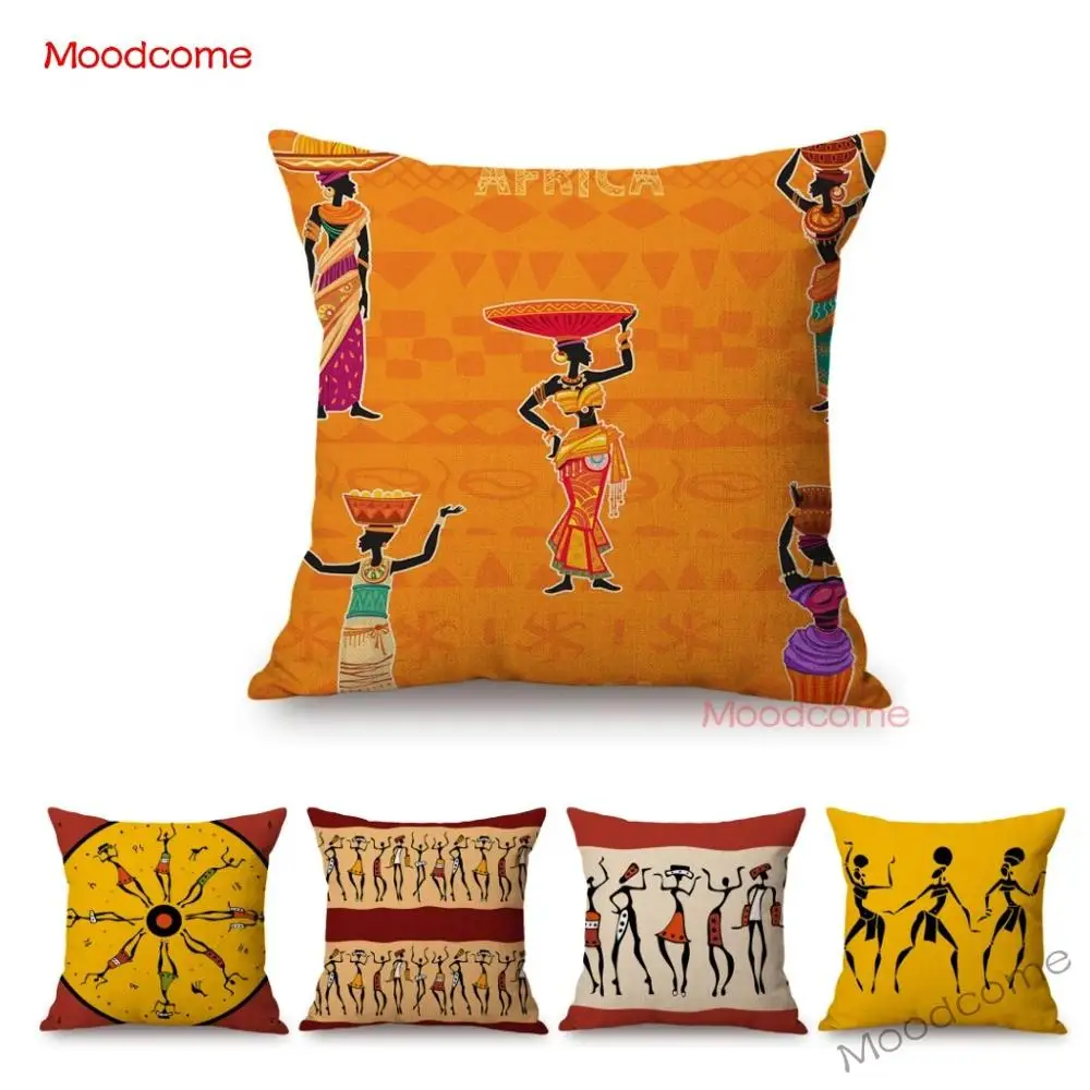 

Dancing African Black Woman Tribal Abstract Africa Art Sofa Cushion Cover Cotton Linen Home Decorative Car Throw Pillow Cover