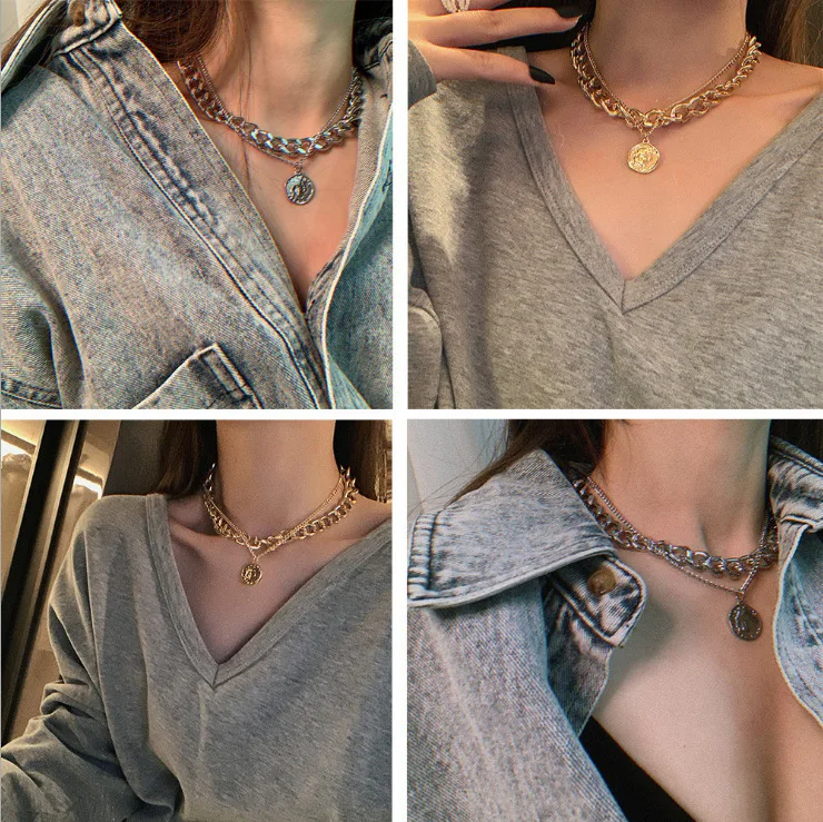 Punk Retro Portrait of Exaggerated Thick Chain Necklace Double Personality Chain Hip-hop Neck Short Chain Jewerly
Punk Retro Portrait of Exaggerated Thick Chain Necklace Double Personality Chain Hip-hop Neck Short Chain Jewerly
