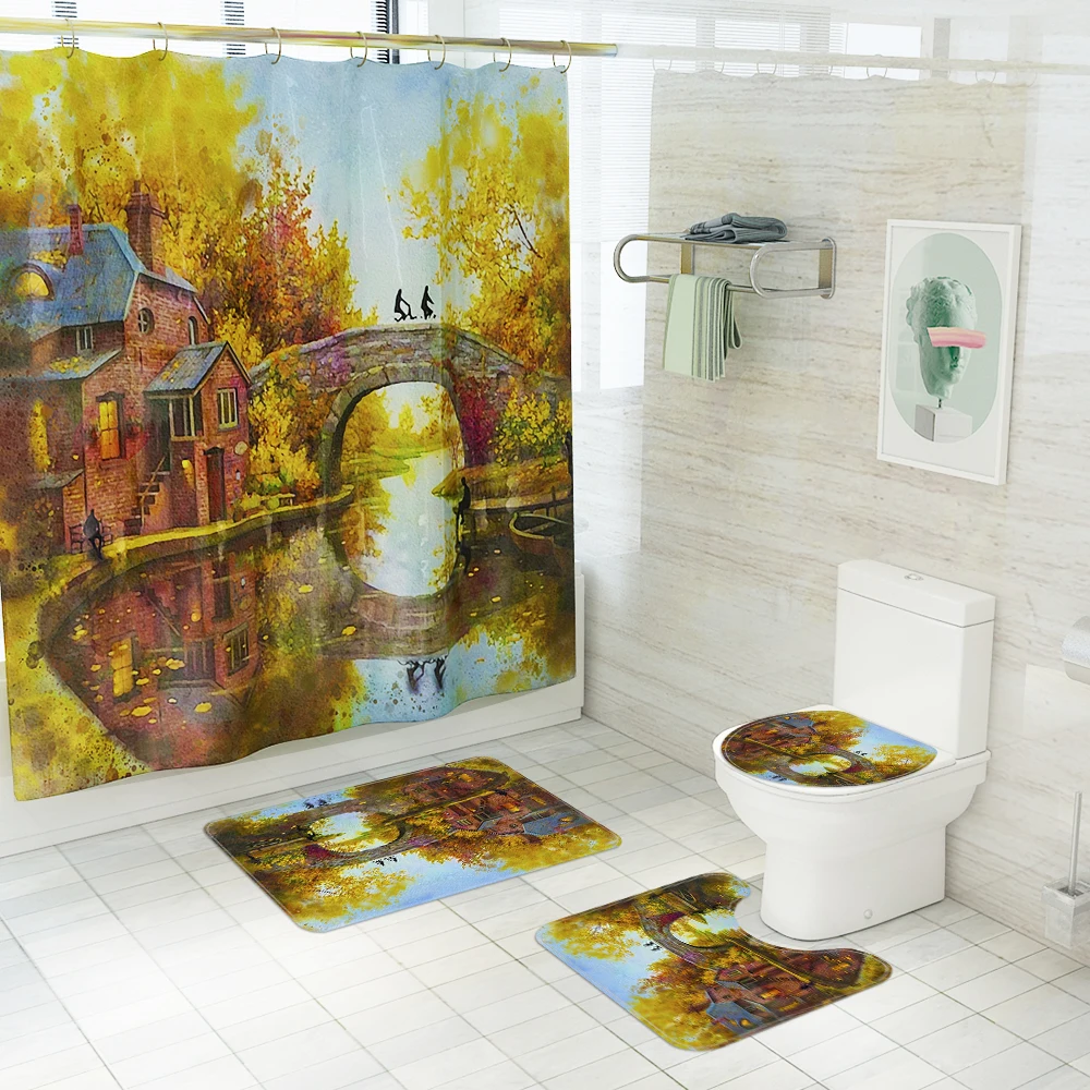 Autumn Scenery Printing Shower Curtain Toilet Seat Cushion Carpet Floor Mats Set Bathroom Non-slip Bath Mat Anti-dirty Door Mat
Autumn Scenery Printing Shower Curtain Toilet Seat Cushion Carpet Floor Mats Set Bathroom Non-slip Bath Mat Anti-dirty Door Mat