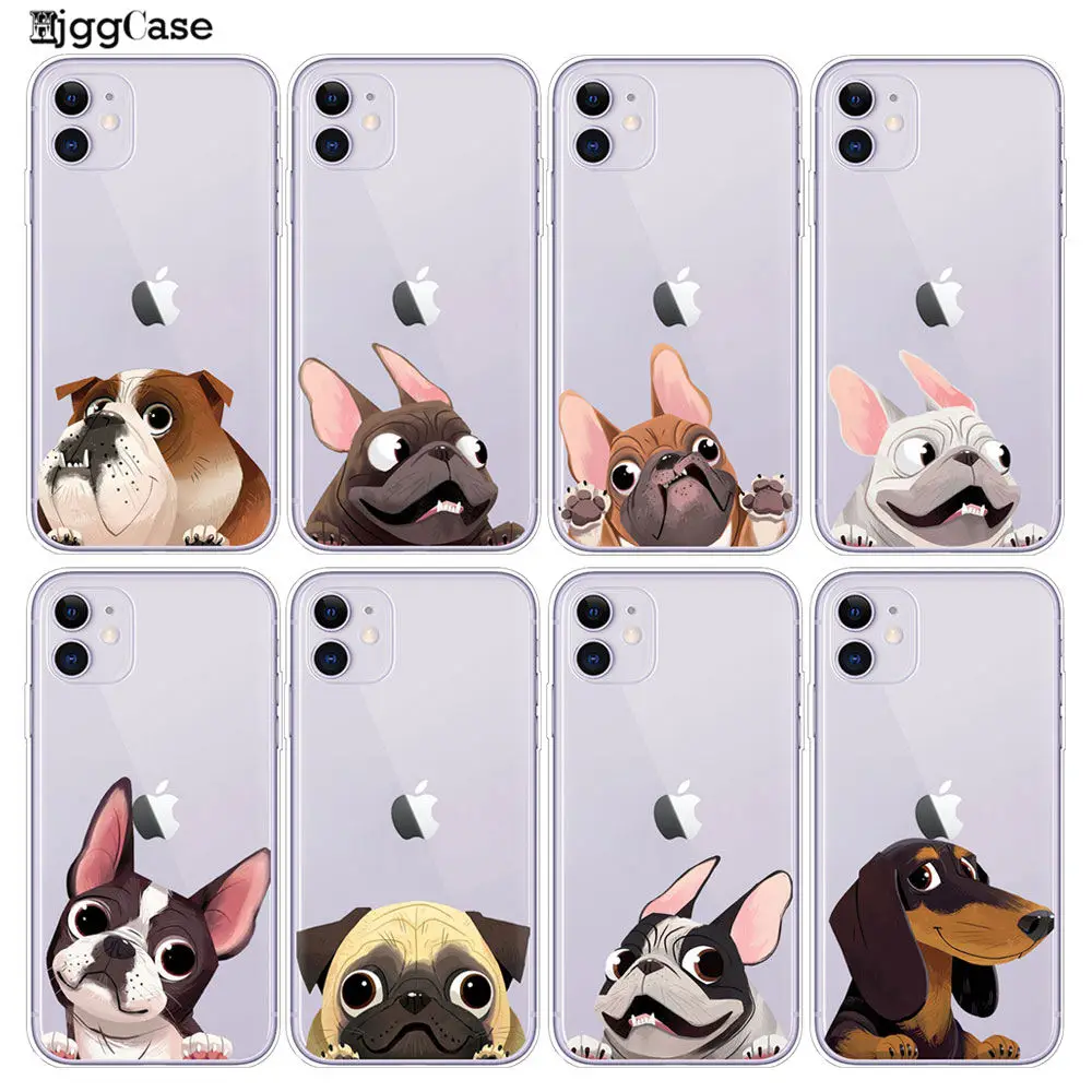 Задняя крышка из ТПУ для iPhone 12 Mini 11 Pro X XR XS MAX Мопсы Собака Французский бульдог
