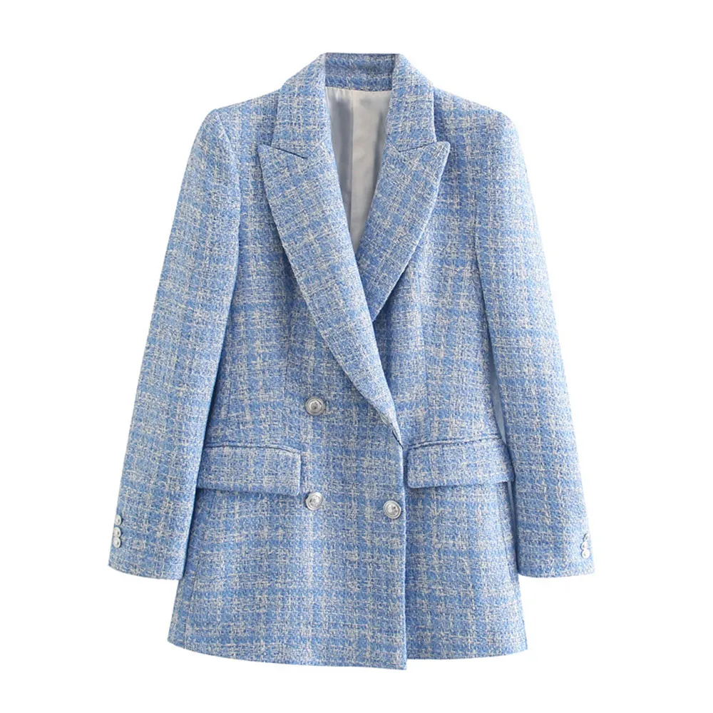 2021 Blue Twill Tweed Jacket Vintage Lattice Women Suit Jackets Ladies Asymmetrical Double Breasted Coat
2021 Blue Twill Tweed Jacket Vintage Lattice Women Suit Jackets Ladies Asymmetrical Double Breasted Coat