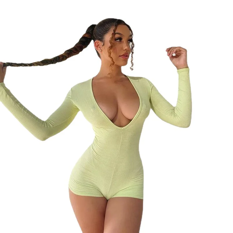Summer Women Ribbed Knitting Long-Sleeved Playsuit Streetwear Leggings Sexy Corset Waist Deep V Hollow Casual Skinny Jumpsuit
Summer Women Ribbed Knitting Long-Sleeved Playsuit Streetwear Leggings Sexy Corset Waist Deep V Hollow Casual Skinny Jumpsuit