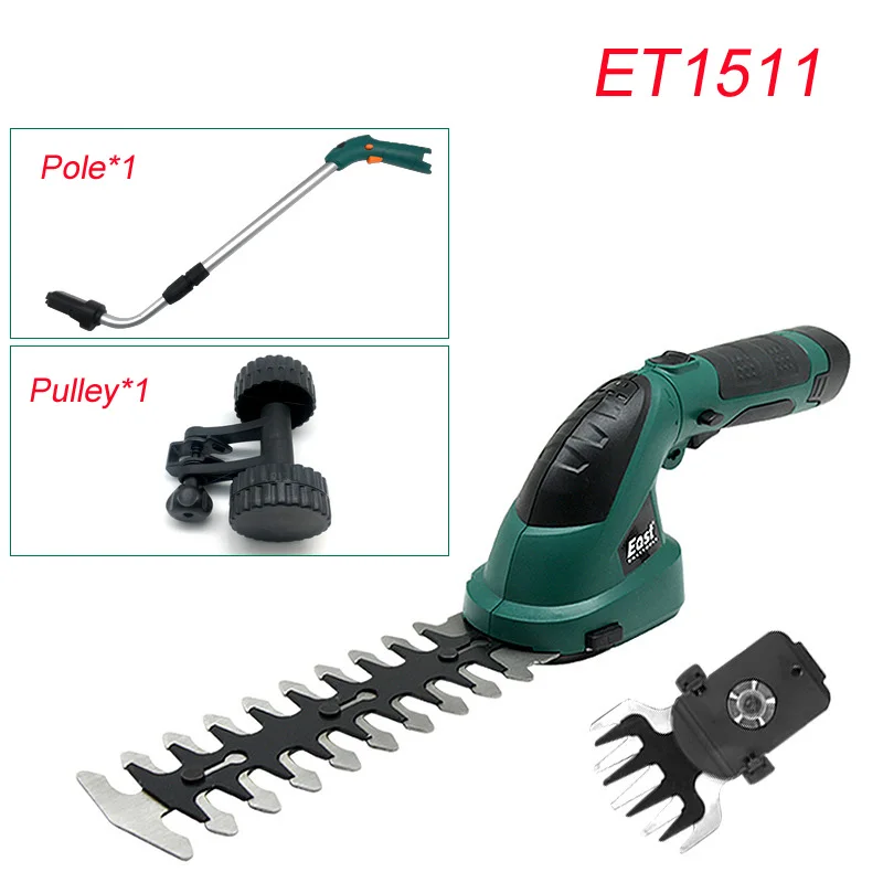 East 7.2V Rechargeable battery Cordless Hedge Trimmer Grass Trimmer Lawn Mower Garden Power Tools ET1511 2 in 1 
East 7.2V Rechargeable battery Cordless Hedge Trimmer Grass Trimmer Lawn Mower Garden Power Tools ET1511 2 in 1