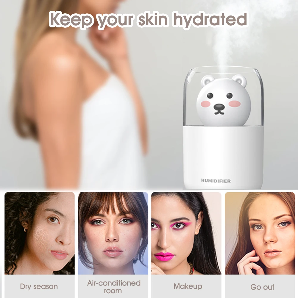 Mini USB Humidifier Cute Bear with Colorful Lights 300ml Water Tank, 2 Timers Quiet Operation for Home Essential Oil Diffuser
Mini USB Humidifier Cute Bear with Colorful Lights 300ml Water Tank, 2 Timers Quiet Operation for Home Essential Oil Diffuser
