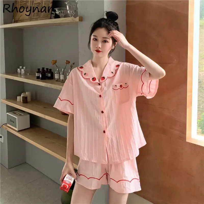 Pajama Sets Women Turn-down Collar Print Sweet Kawaii Short Sleeve Home Simple Sleepwear Fashion Leisure Summer Students Popular
Pajama Sets Women Turn-down Collar Print Sweet Kawaii Short Sleeve Home Simple Sleepwear Fashion Leisure Summer Students Popular