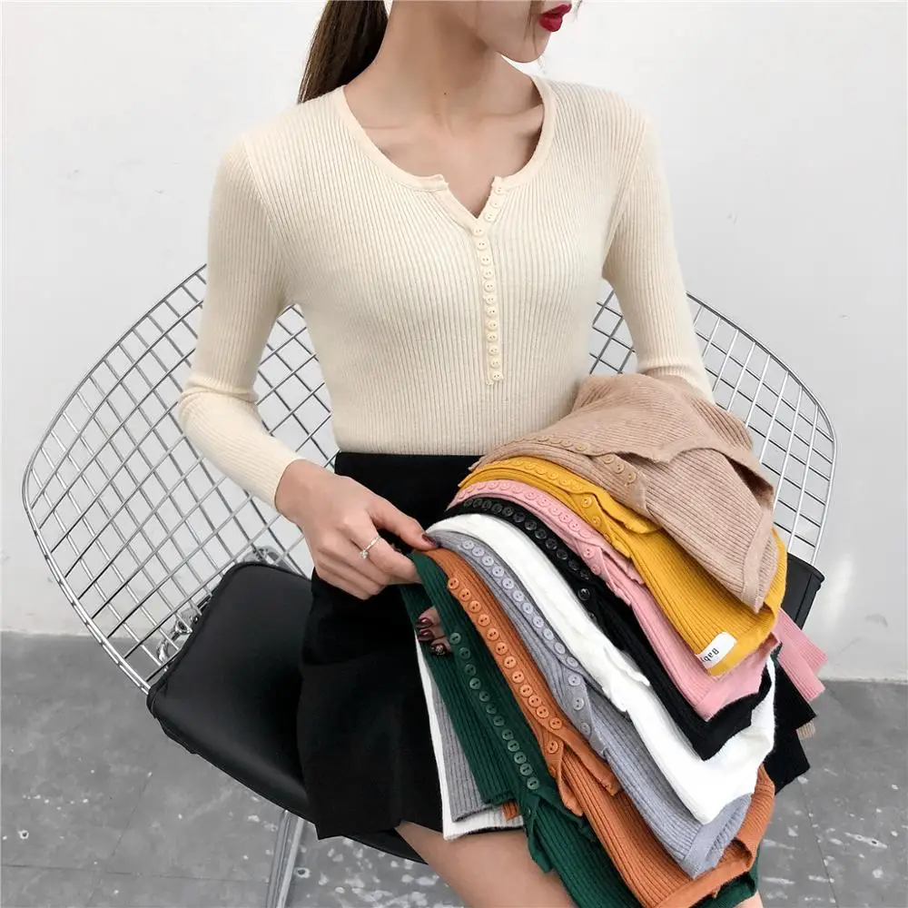 Women Pullovers Sweaters New 2021 Knitted Autumn Spring Fashion Sexy Elegant Buttons Casual Ladies Tops Cute Sweaters Kintting
Women Pullovers Sweaters New 2021 Knitted Autumn Spring Fashion Sexy Elegant Buttons Casual Ladies Tops Cute Sweaters Kintting