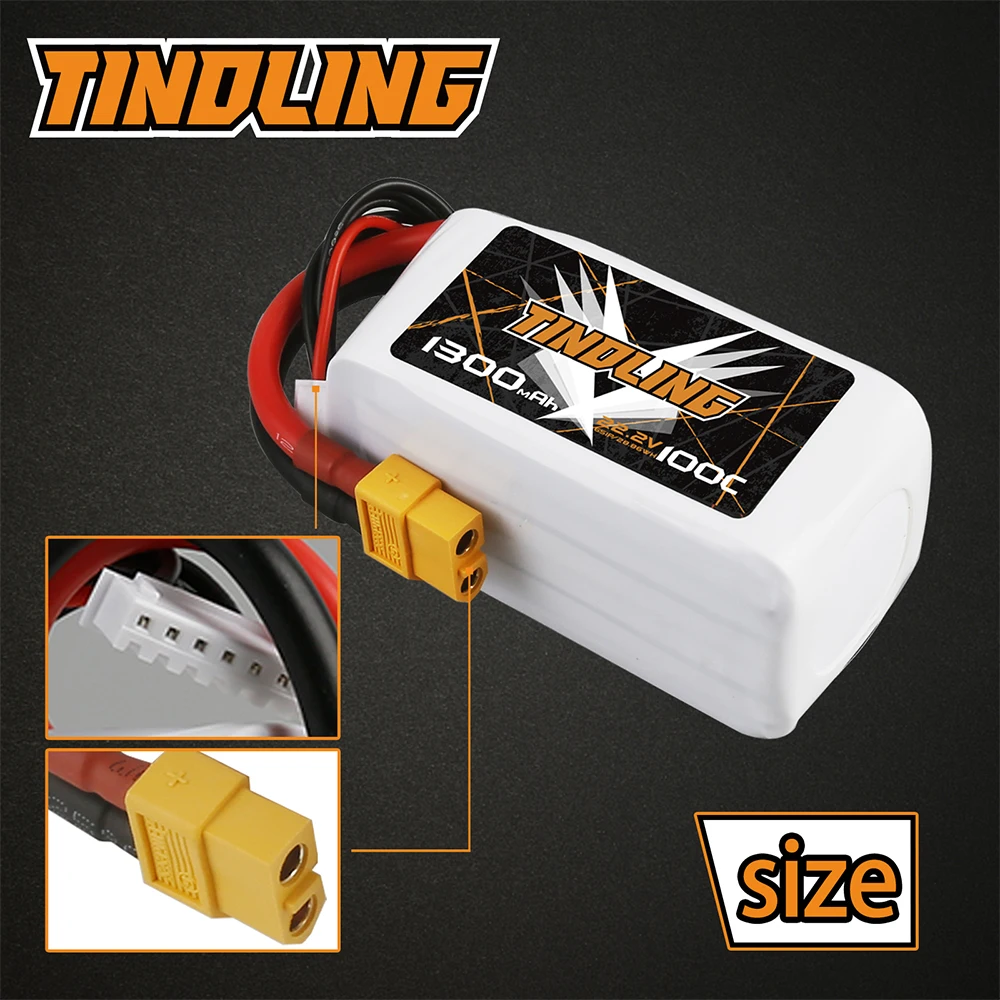 2PCS TINDLING 6S Lipo Battery 22.2V 1300mAh 100C with XT60 For Drone Profesional RC Car Shock Absorber FPV Helicopter Airplane
2PCS TINDLING 6S Lipo Battery 22.2V 1300mAh 100C with XT60 For Drone Profesional RC Car Shock Absorber FPV Helicopter Airplane