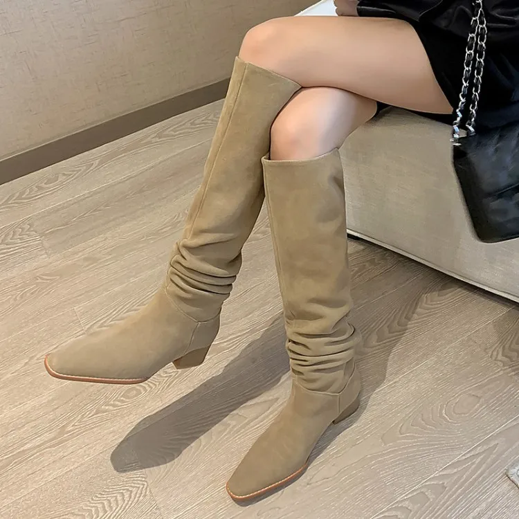 Womens Fashion Suede Leather Low Heel Pull On Knee High Slouchy Boots Shoes Black Apricot B3
Womens Fashion Suede Leather Low Heel Pull On Knee High Slouchy Boots Shoes Black Apricot B3