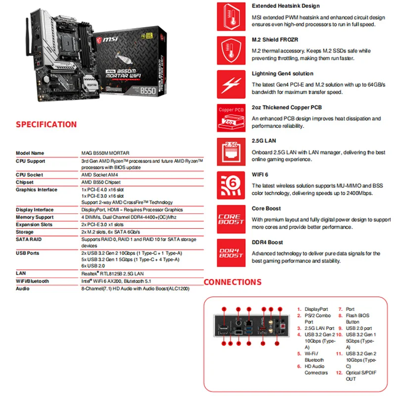 AM4 MSI MAG B550M MORTAR WIFI Gaming Motherboard With AMD Ryzen 5600X Motherboard Cpu Full Combo DDR4 AMD B550 Gaming Placa-me
AM4 MSI MAG B550M MORTAR WIFI Gaming Motherboard With AMD Ryzen 5600X Motherboard Cpu Full Combo DDR4 AMD B550 Gaming Placa-me