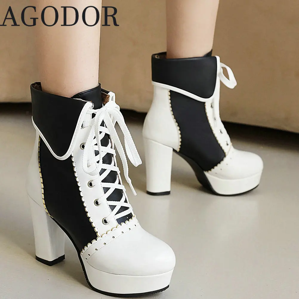 AGODOR Pink Lolita Boots for Women Block High Heel Platform Ankle Booties Vintage Black and White Booties with Bow Winter Shoes
AGODOR Pink Lolita Boots for Women Block High Heel Platform Ankle Booties Vintage Black and White Booties with Bow Winter Shoes