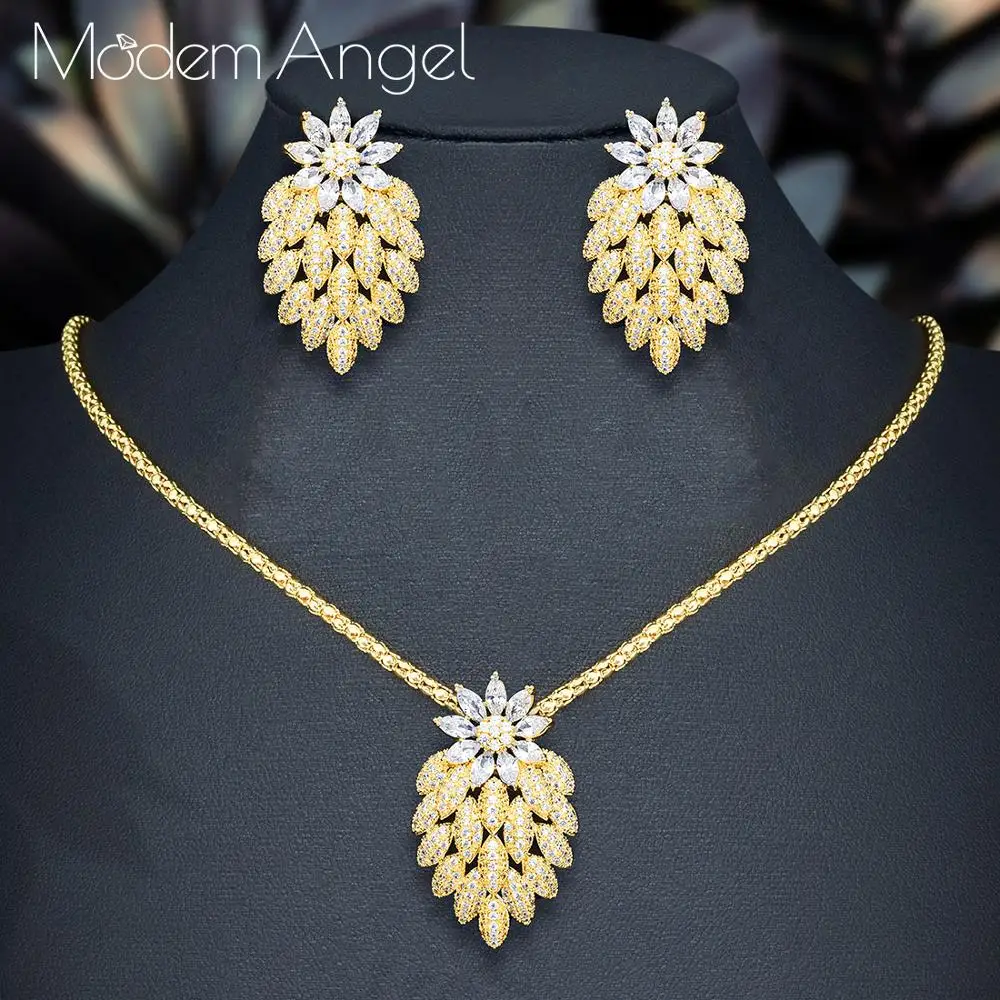 ModemAngel Luxury Flowers Cubic Zircon Nigerian Necklace Earring Jewelry Sets For Women Wedding Indian Dubai Bridal Jewelry Sets
ModemAngel Luxury Flowers Cubic Zircon Nigerian Necklace Earring Jewelry Sets For Women Wedding Indian Dubai Bridal Jewelry Sets
