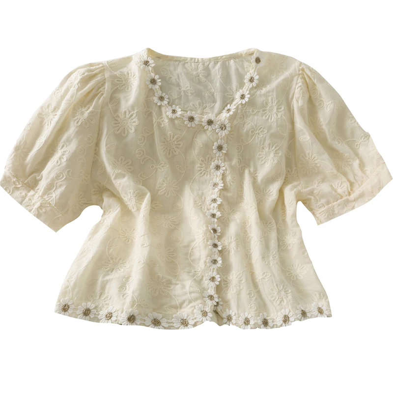 Kimutomo Sweet Floral Blouse Summer Fashion Female Single Breasted Short Shirt O-neck Puff Sleeve Slim Top Korean Chic Elegant
Kimutomo Sweet Floral Blouse Summer Fashion Female Single Breasted Short Shirt O-neck Puff Sleeve Slim Top Korean Chic Elegant
