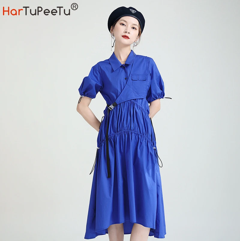 Irregular Blue Dress Midi Sets Women Summer Two Piece Suit Japan Style Puff Sleeve Drawstring Vestido and Buckle Vest Outfit
Irregular Blue Dress Midi Sets Women Summer Two Piece Suit Japan Style Puff Sleeve Drawstring Vestido and Buckle Vest Outfit