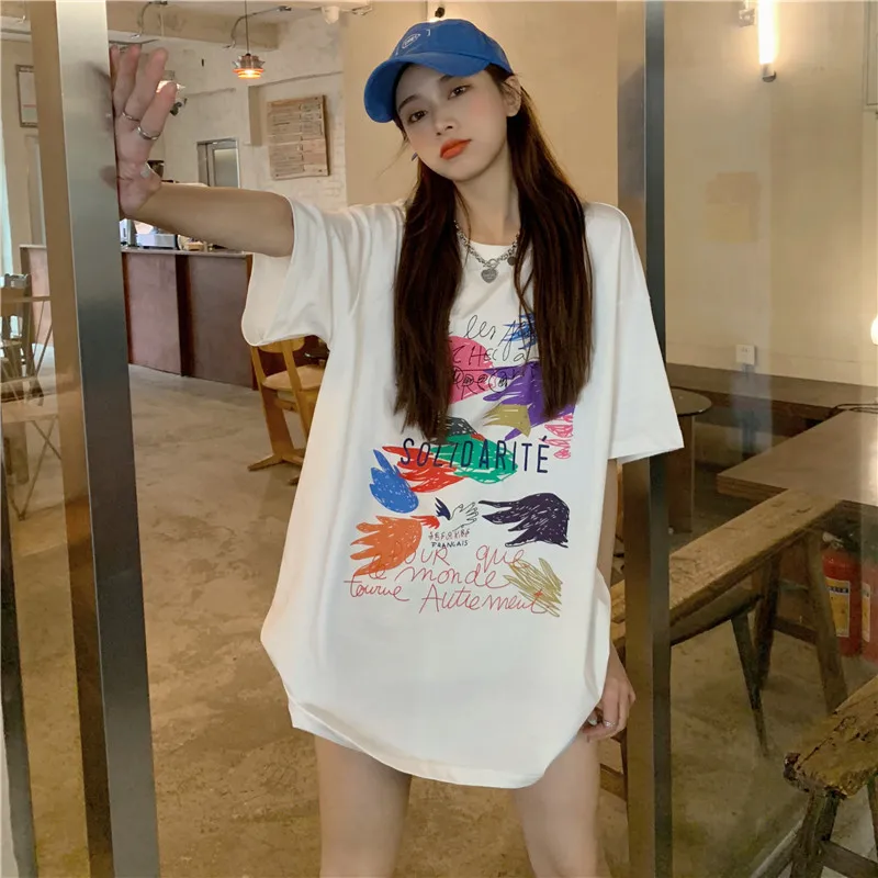 Summer personality printed short-sleeved printed t-shirt female Harajuku style loose Harajuku style top T-shirt all-match female
Summer personality printed short-sleeved printed t-shirt female Harajuku style loose Harajuku style top T-shirt all-match female