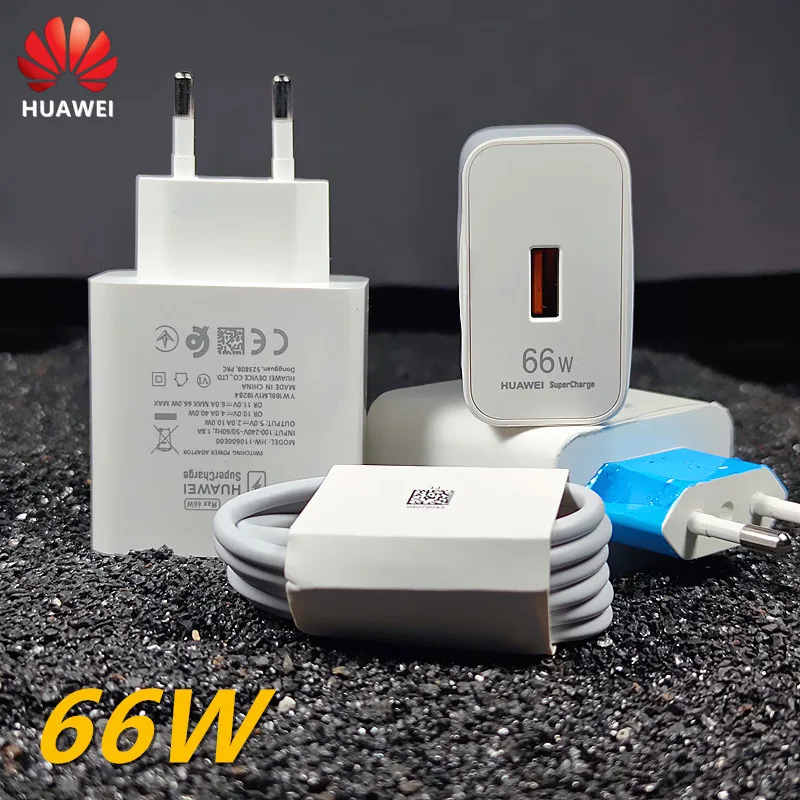 Зарядное устройство для Huawei ЕС адаптер быстрой зарядки 66 Вт USB 6A Тип C кабель Mate 40