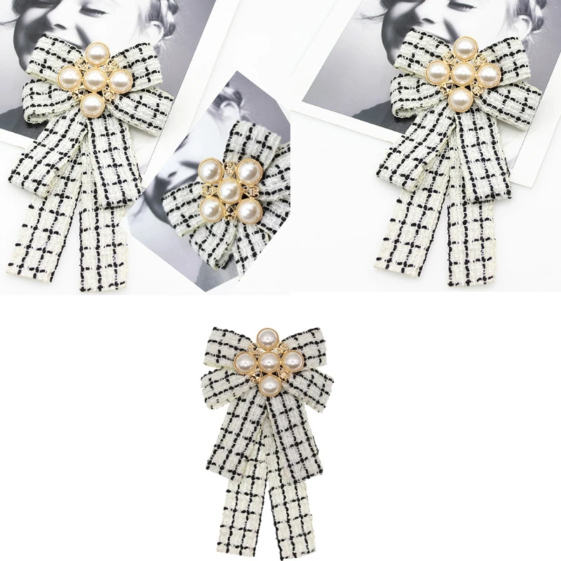 Women Vintage Elegant Plaid Striped Print Pre-Tied Neck Tie Brooch Imitation Pearl Jewelry Collar Ribbon Bow Tie Corsage
Women Vintage Elegant Plaid Striped Print Pre-Tied Neck Tie Brooch Imitation Pearl Jewelry Collar Ribbon Bow Tie Corsage