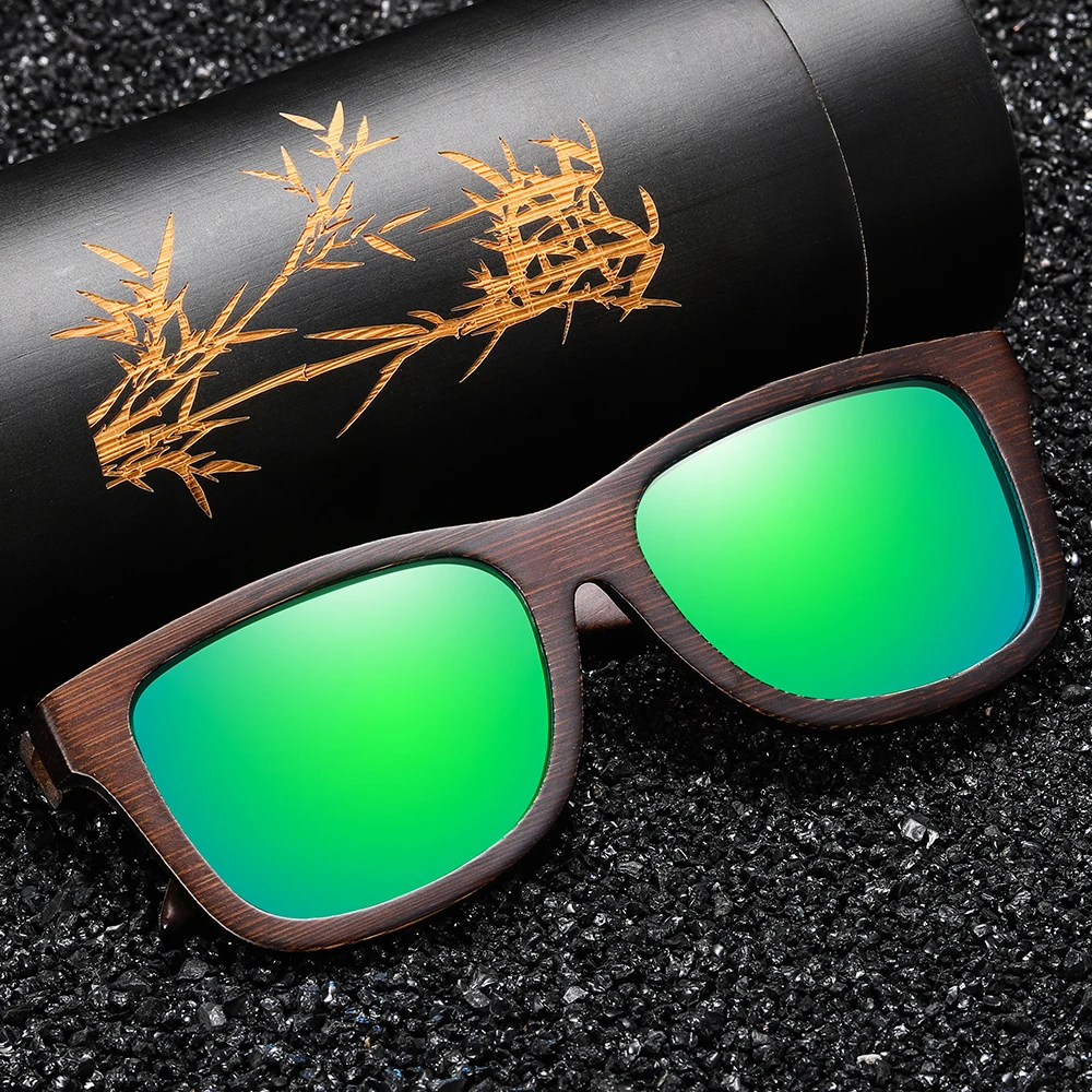 

GM Natural Bamboo Wooden Sunglasses Handmade Polarized Mirror Coating Lenses Eyewear With Gift Box