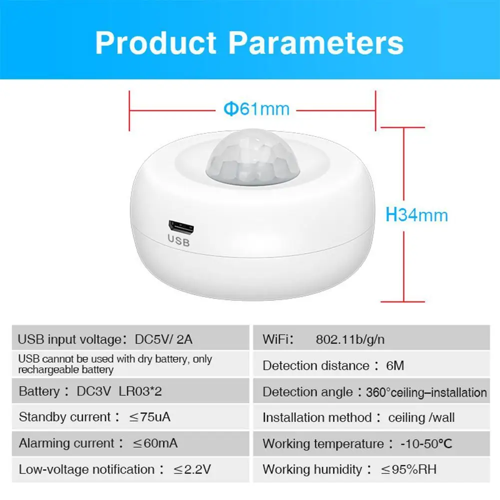 Wireless Network Ceiling Infrared Detector Human Body Intelligent Alarm Anti-theft IOS System APP Linkage Alarm Detector An B5E7
Wireless Network Ceiling Infrared Detector Human Body Intelligent Alarm Anti-theft IOS System APP Linkage Alarm Detector An B5E7