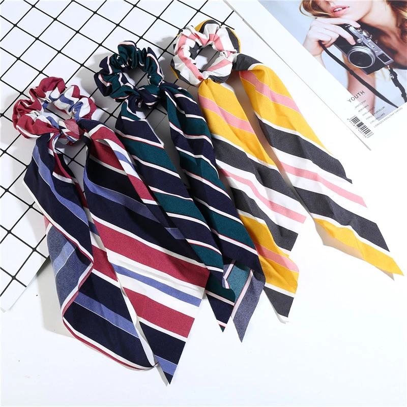 

Fashion Printing Hair Accessories Long Scarf Ribbons Scrunchie For Women Elegant Bow Tie Ponytail Holder Girl Elastic Hair Bands