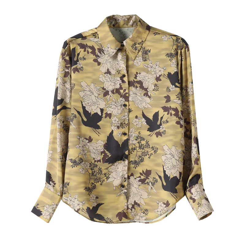 2021 Summer Elegant Women Shirts Crane Print New Simple Chic Drape Loose Shirt Women Tops
2021 Summer Elegant Women Shirts Crane Print New Simple Chic Drape Loose Shirt Women Tops