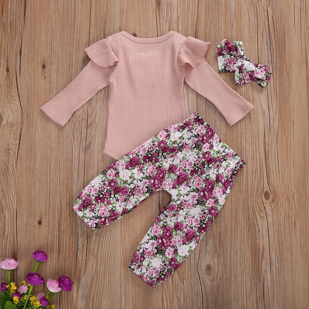 Three Piece Baby Girls Clothes Fresh Solid Color Long Sleeve Jumpsuit and Stripe Floral Long Pants with Headband
Three Piece Baby Girls Clothes Fresh Solid Color Long Sleeve Jumpsuit and Stripe Floral Long Pants with Headband