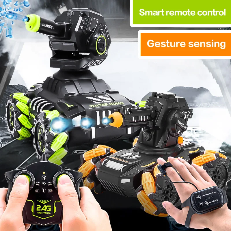 4WD RC Tank 2.4G Remote Control Toy Gesture Control 360 Degree Wirling Spray Climbing Driving Tank Smart Remote Toys For Boys
4WD RC Tank 2.4G Remote Control Toy Gesture Control 360 Degree Wirling Spray Climbing Driving Tank Smart Remote Toys For Boys