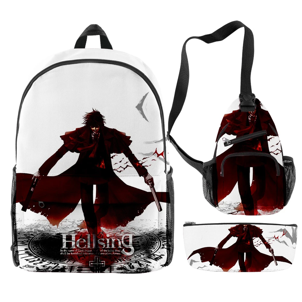 Hellsing Peripheral Backpack Cute Outdoor Travel Bag Backpack Shoulder Bag Pen Bag Three-Piece Suit Student School Bag 
Hellsing Peripheral Backpack Cute Outdoor Travel Bag Backpack Shoulder Bag Pen Bag Three-Piece Suit Student School Bag