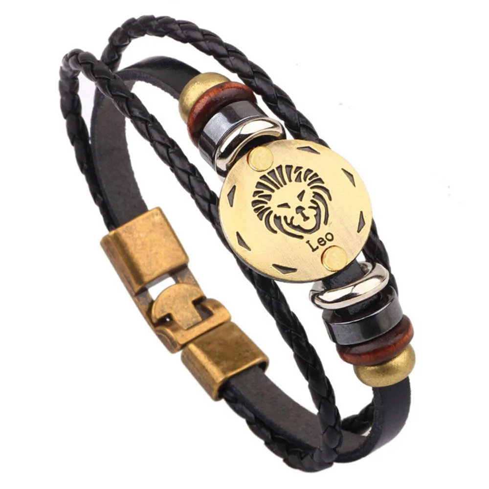 12 Constellations Bracelet Fashion Jewelry Leather Personality For Women And Men Couple Pulseira | Украшения и аксессуары