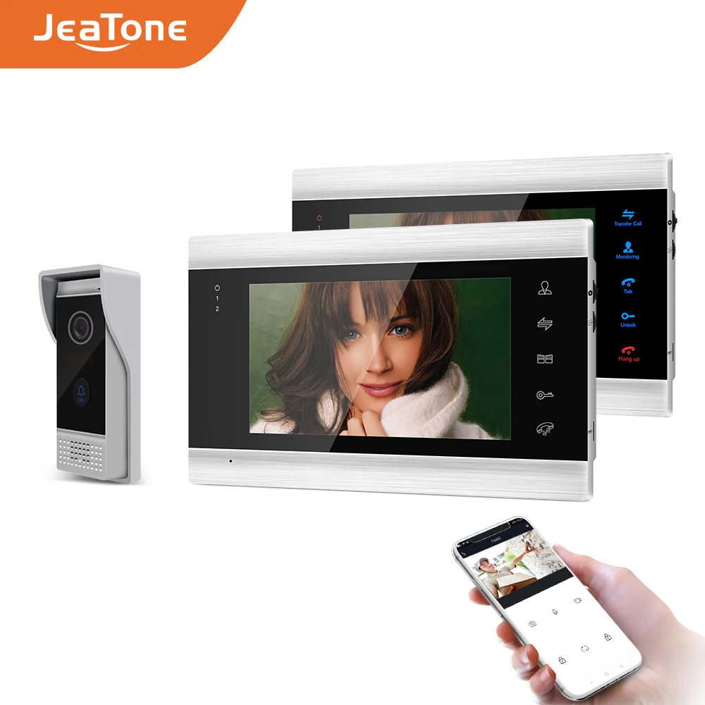 

Умный IP-видеодомофон JeaTone, 7 дюймов, Wi-Fi, Tuya, система внутренней связи с AHD/720P, дверной звонок на 110 градусов, камера, поддержка удаленной разбло...