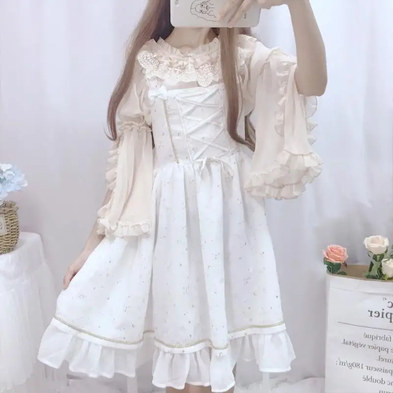 2 Color New Summer Kawaii Lolita Inside Shirt Lolita Female Chiffon Shirt Cute Puff Sleeve Women Blouse
2 Color New Summer Kawaii Lolita Inside Shirt Lolita Female Chiffon Shirt Cute Puff Sleeve Women Blouse