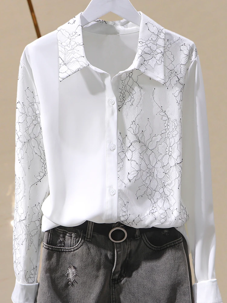 Lace Patchwork Chiffon Women Shirts Summer New 2021 Turn-Down Collar Long-Sleeved Elegant Office Lady Outwear Tops
Lace Patchwork Chiffon Women Shirts Summer New 2021 Turn-Down Collar Long-Sleeved Elegant Office Lady Outwear Tops