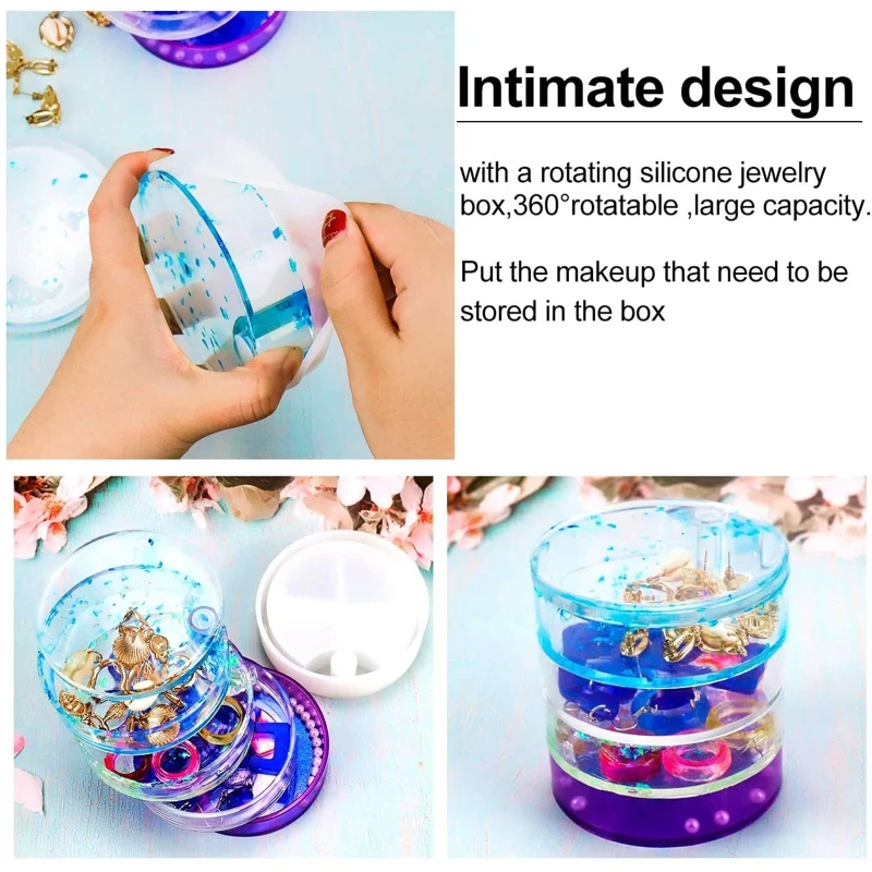 1 Set Jewelry Organizer Box Silicone Resin Mold for Women Kids, DIY Multi-Layer Rotating Jewelry Tray Storage Case for Bracelets
1 Set Jewelry Organizer Box Silicone Resin Mold for Women Kids, DIY Multi-Layer Rotating Jewelry Tray Storage Case for Bracelets