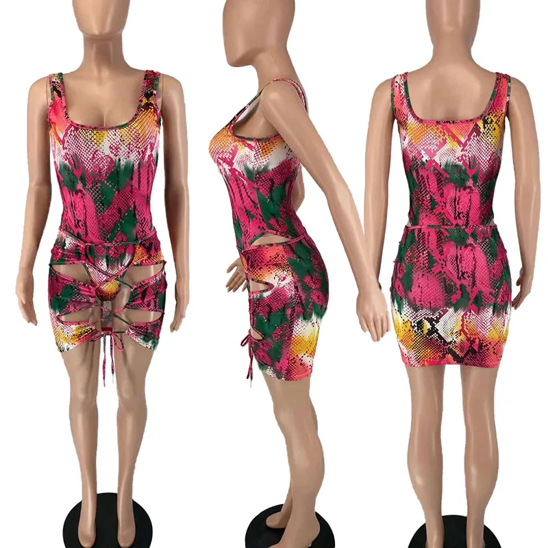 Women Sets European and American Women's Colored Serpentine Bandage Two-piece Set Conjunto Feminino Two Piece Outfits Donsignet 
Women Sets European and American Women's Colored Serpentine Bandage Two-piece Set Conjunto Feminino Two Piece Outfits Donsignet